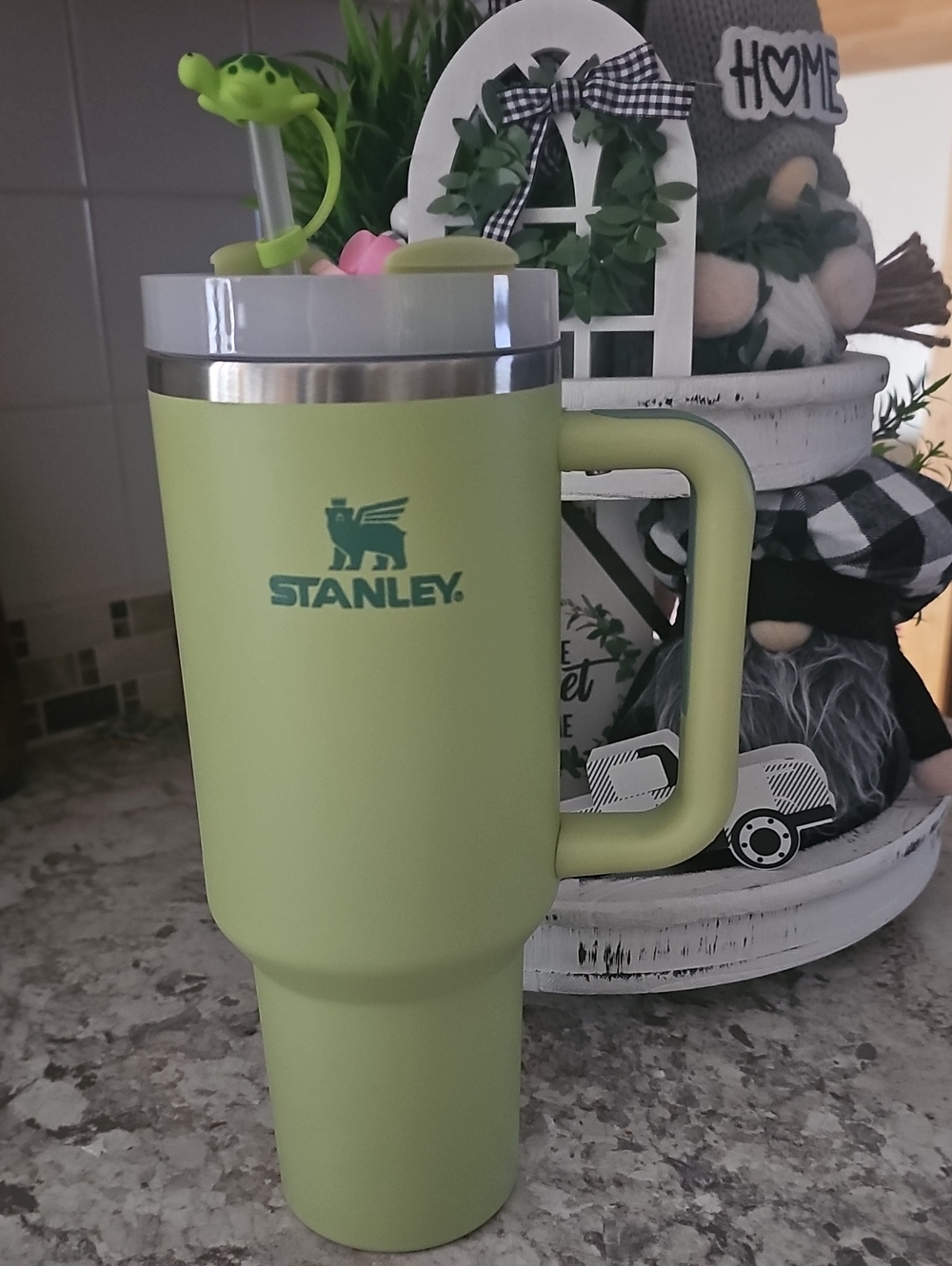 Stanley Lime Green Insulated Travel Tumbler with Handle & 2 Straw Toppers